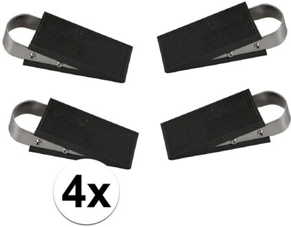 Benson Deurstopper/wig - 4x - rubber/RVS - 13 x 5 x 3 cm - deurklem - antislip onderkant