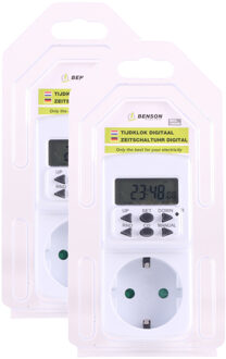 Benson digitale tijdklok - 2x stuks - 12/24-uurs - programmeerbare tijdschakelaar - binnenshuis