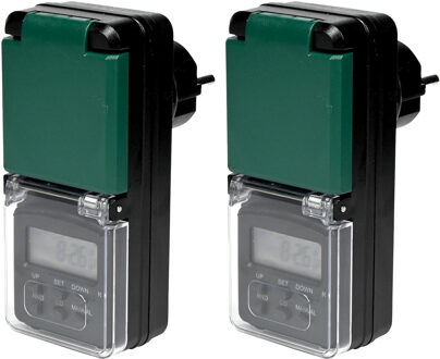 Benson Digitale tijdklok - 2x - zwart - spatwaterdicht - 230 Volt - buiten