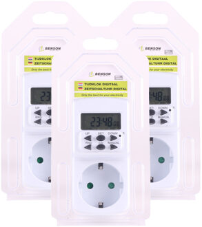 Benson digitale tijdklok - 3x stuks - 12/24-uurs - programmeerbare tijdschakelaar - binnenshuis