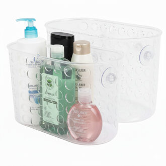 Benson Douchemandje/bakje Large - 2x - met zuignappen - transparant - 17 x 8 x 12 cm - bad rekje