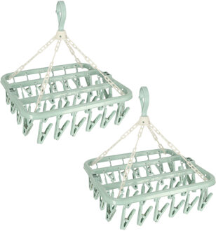 Benson Droogcarrousel - 2x - groen - kunststof - 32 clips/knijpers - 30 x 40 cm