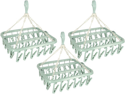 Benson Droogcarrousel - 3x - groen - kunststof - 32 clips/knijpers - 30 x 40 cm