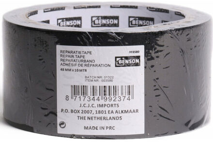 Benson ducttape/reparatietape universeel zwart 10 meter