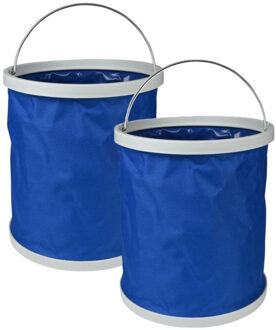 Benson Emmer opvouwbaar - 2x - 11 L - blauw/wit - kunststof en rubber - camping emmer