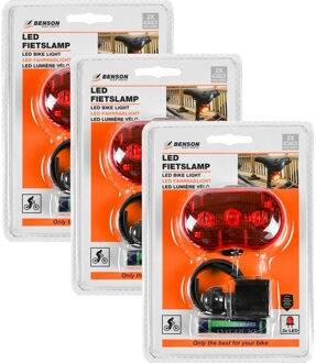 Benson Fietslamp - 3x - LED - rood - waterbestendig - incl. batterijen