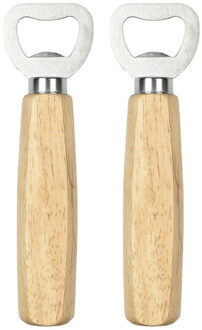 Benson Flessenopener - 2x - RVS - eikenhout - 14 cm - bieropener