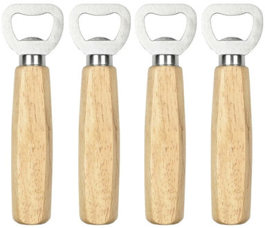 Benson Flessenopener - 4x - RVS - eikenhout - 14 cm - bieropener