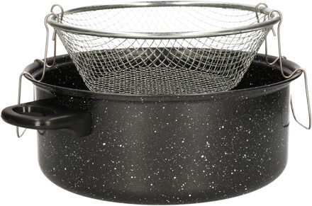 Benson Frituurpan met korf - friteuse met anti baklaag en deksel - D26 cm