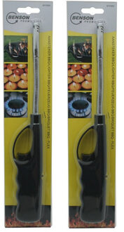 Benson gas/bbq/keuken/kaarsen aanstekers - 2x stuks - van 27 cm - Flexibele hals - Kinderslot