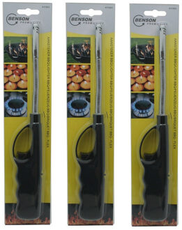 Benson gas/bbq/keuken/kaarsen aanstekers - 3x stuks - van 27 cm - Flexibele hals - Kinderslot