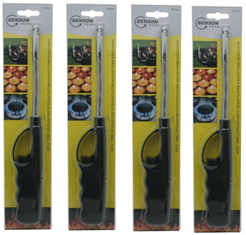 Benson gas/bbq/keuken/kaarsen aanstekers - 4x stuks - van 27 cm - Flexibele hals - Kinderslot