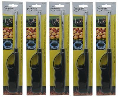 Benson gas/bbq/keuken/kaarsen aanstekers - 5x stuks - van 27 cm - Flexibele hals - Kinderslot