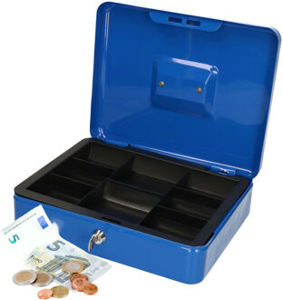 Benson Geldkistje/kluisje - blauw - met slot - 30 cm - geld veilig opbergen