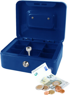 Benson Geldkistje/kluisje met slot - blauw - 20 cm - metaal - incl 2 sleutels