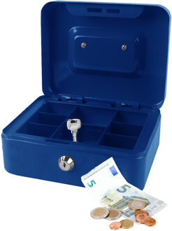 Benson Geldkistje/kluisje met slot - blauw - 25 cm - metaal - incl 2 sleutels