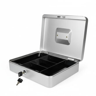 Benson Geldkistje - zilver - met slot en geldlade - 30x24x9 cm