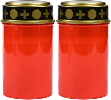 Benson Grafkaars/gedenklicht - 2x - LED licht - rood - waterbestendig - op batterijen - D6,5 x H12 cm