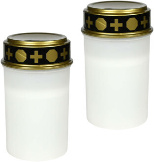 Benson Grafkaars/gedenklicht - 2x - LED licht - wit - waterbestendig - op batterijen - D6,5 x 12 cm