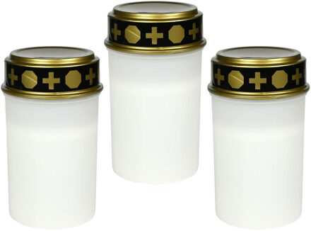 Benson Grafkaars/gedenklicht - 3x - LED licht - wit - waterbestendig - op batterijen - D6,5 x 12 cm