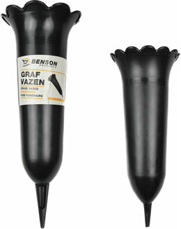 Benson Grafvazen - 2x - zwart - kunststof - 31,5 en 25 cm - Grafdecoratie - Vazen