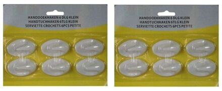 Benson Handdoekhaakjes - 12x - wit - zelfklevend - ovaal - kunststof - ophanghaakjes
