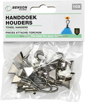 Benson Handdoekhaakjes - zilver - 10x - handdoekclips - ophanghaakjes