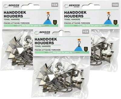 Benson Handdoekhaakjes - zilver - 30x - handdoekclips - ophanghaakjes
