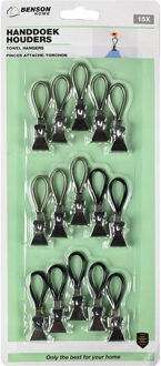 Benson Handdoekhaakjes - zwart - 15x - handdoekclips - ophanghaakjes