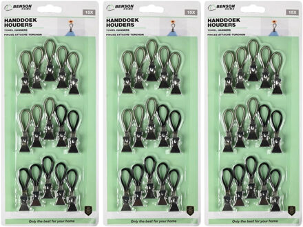 Benson Handdoekhaakjes - zwart - 45x - handdoekclips - ophanghaakjes