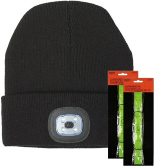 Benson Hardloop set winter - LED wintermuts/beanie zwart - LED Hardloop reflectie bandje - One size