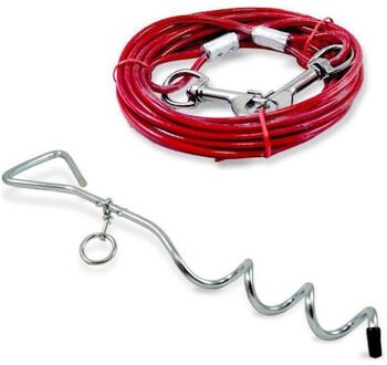 Benson Hondenlijn - incl. aanlegspiraal - 4 meter - metaal/kunststof - grondpen hond Rood