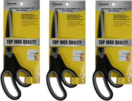 Benson huishoud/keukenschaar - 3x - zwart/grijs - rvs/kunststof - 25 cm - Hobbyschaar