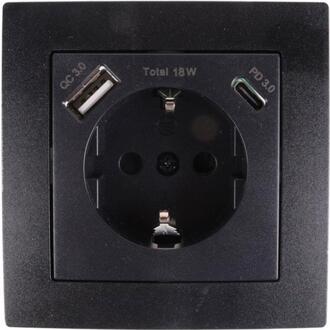 Benson inbouw stopcontact RA + USB en USB-C zwart - 4650032