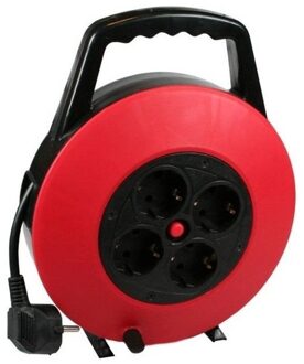 Benson Kabelhaspel - rood - 5 meter snoer - 4 geaarde stopcontacten - overbelastingsbeveiliging