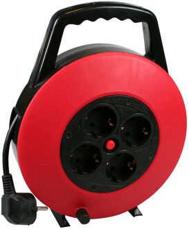 Benson Kabelhaspel - rood - 7,5 meter - 4x geaarde stopcontacten - verlengsnoer - kabelbox