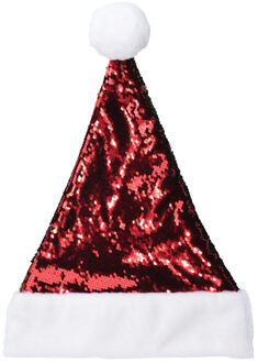 Benson Kerstmuts met pailletten - in het rood - wrijfbaar - polyester - voor volwassenen