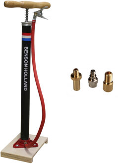 Benson Klassieke fietspomp met houten plank inclusief 3-delige nippelset - Fietspompen Multikleur