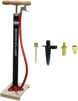 Benson Klassieke fietspomp met houten plank inclusief 4-delige nippelset
