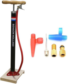 Benson Klassieke fietspomp met houten plank inclusief 5-delige nippelset - Fietspompen Multikleur