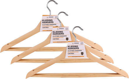 Benson Kledinghangers - 9x stuks - hout - anti slip - 45 cm - draaibare haak