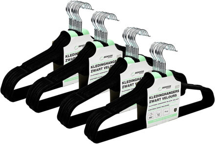 Benson Kledinghangers set - 40x stuks - zwart velours - kunststof - 44.5 cm - kledingkast hangers/kleerhang