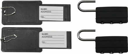 Benson Kofferlabel - 6x stuks - bagagelabel incl. hangslot - zwart - cijferslot