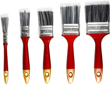 Benson Kwastenset - synthetisch - 5-delig - plat - voor verf en lak - verfkwasten Rood