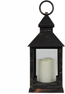 Benson Lantaarn - vintage look - met LED kaars - 10.5 x 10.5 x 24 cm - sfeerlicht - binnen / buiten