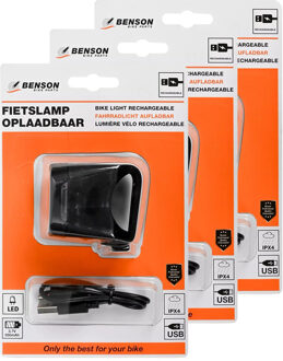 Benson LED fietslamp - 3x - wit - USB oplaadbaar - waterbestendig