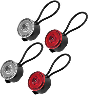 Benson LED fietslamp set - 2x - rond - rood/wit - 2-delig - 3 standen - 30 mm