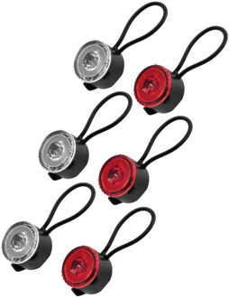 Benson LED fietslamp set - 3x - rond - rood/wit - 2-delig - 3 standen - 30 mm
