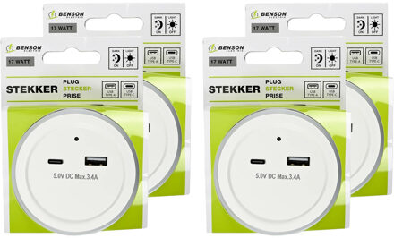 Benson LED nachtlampje - 4x - draadloos - met USB A en C - warm wit