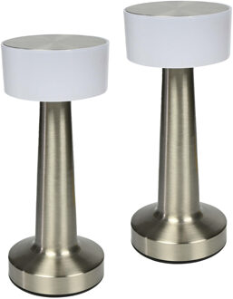 Benson LED tafellamp oplaadbaar - 2x - zilver - aanraaksensor - metaal - 21 cm
